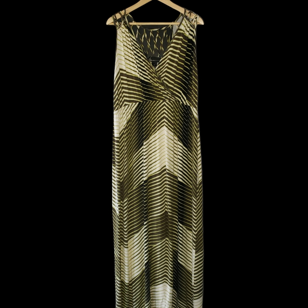 Lane Bryant Long Sleeveless Maxi Green/Black Plus Size Dress